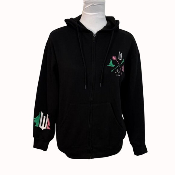 Wicked Womens Black Hoodie Size XS Sweatshirt Embroidery Witchy Kangaroo Pockets - Picture 3 of 16